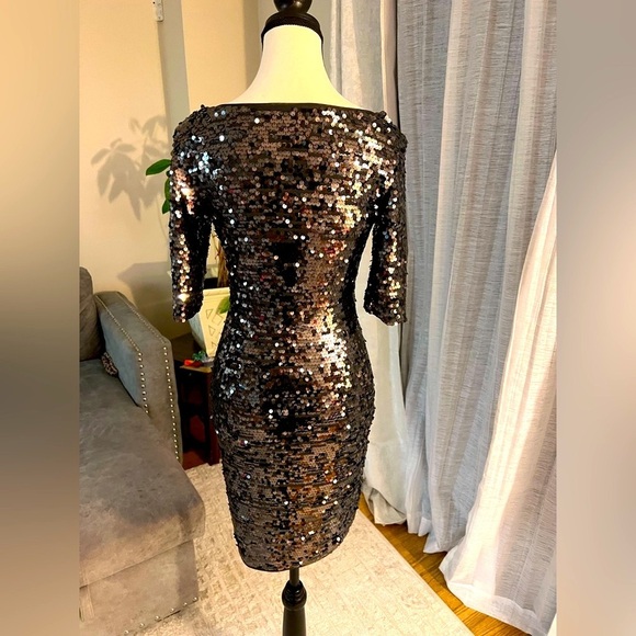 BCBGMaxAzria Black Sequin Bodycon Midi Dress - Picture 6 of 15